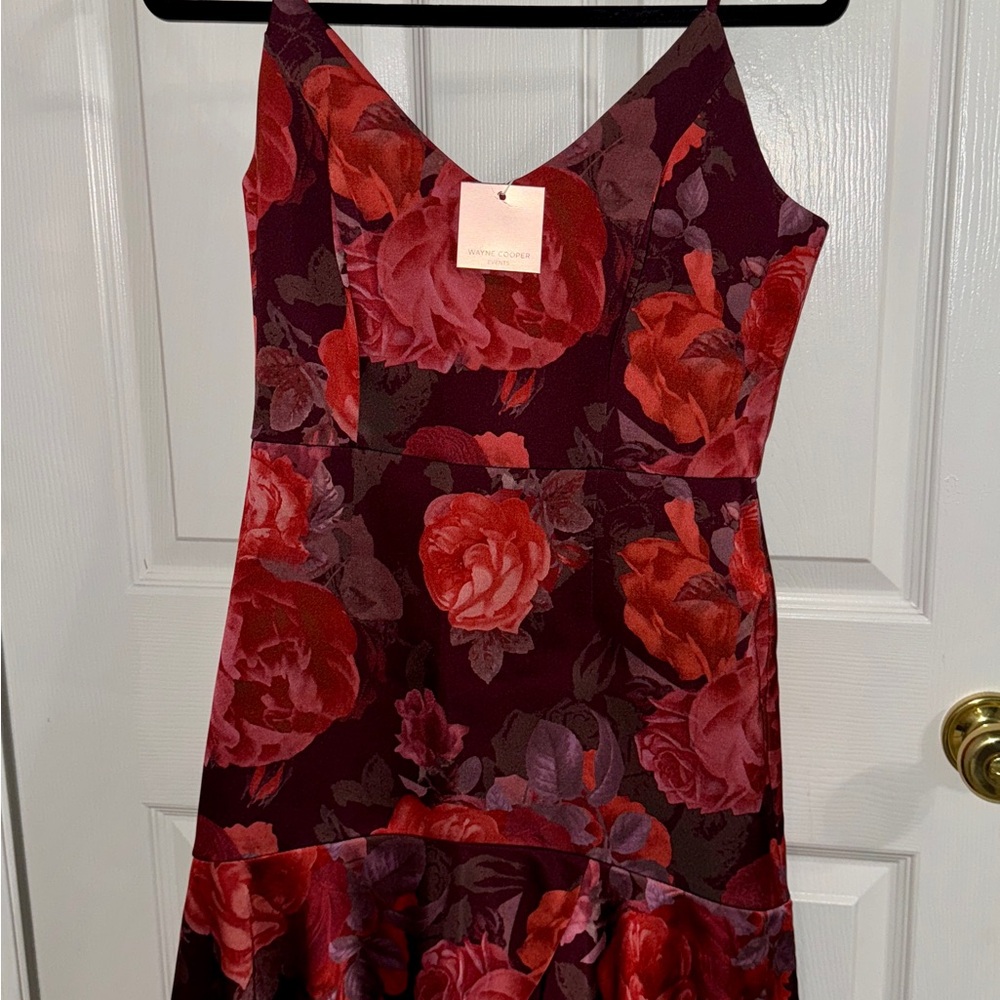 Wayne Cooper Burgundy and Red Floral High Low Dress